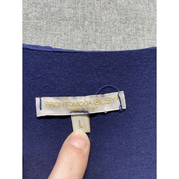 Prontomoda Giusy Womens Silk Layered Tunic Dress Size Large Navy Lace Trim - Picture 6 of 9